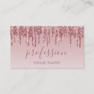 Pink Rose Gold Glitter Sparkle Hair Makeup Business Card