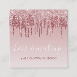 Pink Rose Gold Glitter Sparkle Hair Makeup Square Business Card