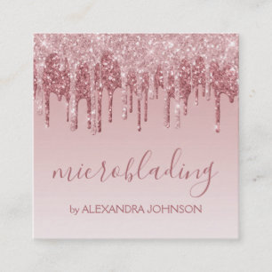 Pink Rose Gold Glitter Sparkle Microblading Square Business Card