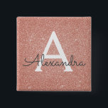 Pink Rose Gold Glitter & Sparkle Monogram 15 Cm Square Badge<br><div class="desc">Pink Rose Gold Faux Glitter and Sparkle Elegant Magnet. These Magnets can be customised to include your initial and first name and are perfect for a birthday party,  wedding,  bridal shower or bachelorette party.</div>