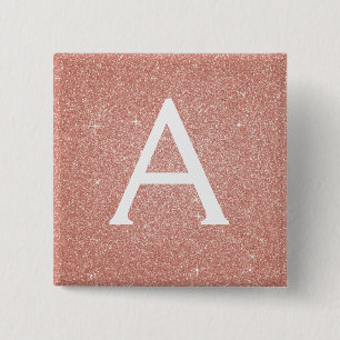 Pink Rose Gold Glitter & Sparkle Monogram 15 Cm Square Badge