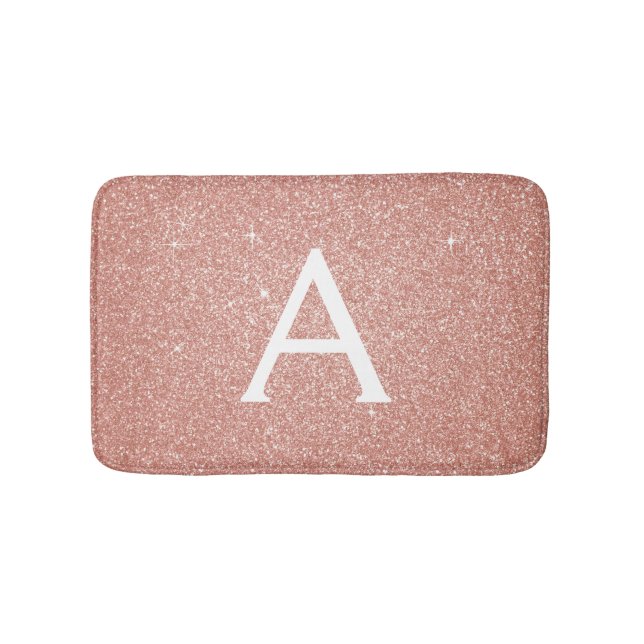 Pink Rose Gold  Glitter Sparkle Monogram Bath Mat (Front)