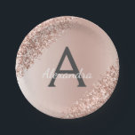 Pink Rose Gold Glitter & Sparkle Monogram Birthday Paper Plate<br><div class="desc">Blush Pink - Rose Gold Faux Ombre Glitter and Sparkle Elegant Birthday or Bachelorette Party Chic Luxury Plates. These Wedding, Bridal Shower or Sweet 16 (Sixteen), 1st, 13th, 15th, 16th, 18th, 21st, 30th, 40th, 50th, 60th, 70th, 80th, 90th or 100th Women's Birthday Party Plates can be customised to include your...</div>