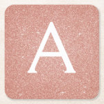 Pink Rose Gold Glitter & Sparkle Monogram Birthday Square Paper Coaster<br><div class="desc">Pink Rose Gold Faux Glitter and Sparkle Elegant Monogram Birthday Party Coasters. These Birthday Party,  Bridal Shower,  Wedding or Bachelorette Party Coasters can be customised to include your initial and first name. Please contact the designer for customised matching items.</div>