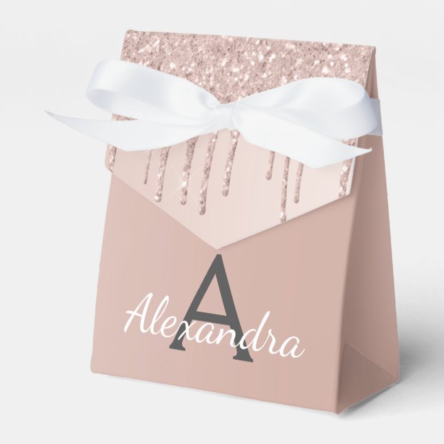 Pink Rose Gold Glitter & Sparkle Monogram Favour Box (Front Side)