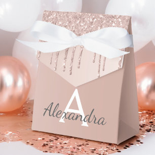 Pink Rose Gold Glitter & Sparkle Monogram Favour Box