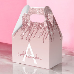 Pink Rose Gold Glitter & Sparkle Monogram Favour Box
