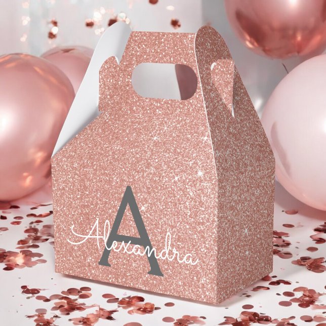 Pink Rose Gold Glitter & Sparkle Monogram Favour Box (Creator Uploaded)