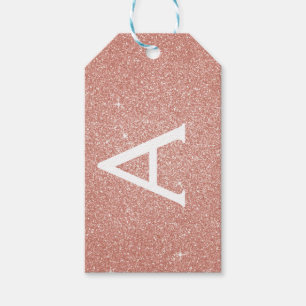 Pink Rose Gold Glitter & Sparkle Monogram Gift Tags