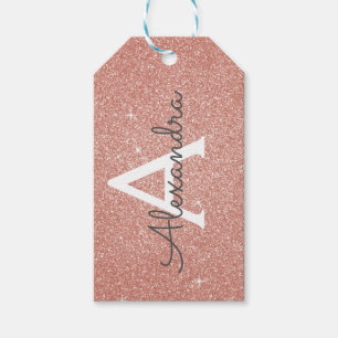 Pink Rose Gold Glitter & Sparkle Monogram Gift Tags
