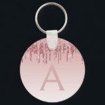 Pink Rose Gold Glitter & Sparkle Monogram Key Ring<br><div class="desc">Blush Pink -  Rose Gold Modern Ombre Faux Dripping Glitter and Sparkle Elegant Keychain. These Keychains can be customised to include your initial and first name and are a perfect bridal shower,  bachelorette party or birthday party favour.</div>
