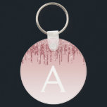 Pink Rose Gold Glitter & Sparkle Monogram Key Ring<br><div class="desc">Blush Pink -  Rose Gold Modern Ombre Faux Dripping Glitter and Sparkle Elegant Keychain. These Keychains can be customised to include your initial and first name and are a perfect bridal shower,  bachelorette party or birthday party favour.</div>