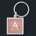 Pink Rose Gold Glitter & Sparkle Monogram Key Ring<br><div class="desc">Pink Rose Gold Faux Glitter and Sparkle Elegant Keychain. These Keychains can be customised to include your initial and first name and are a perfect bridal shower,  bachelorette party or birthday party favour.</div>