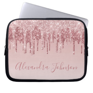 Pink Rose Gold Glitter Sparkle Monogram Laptop Sleeve