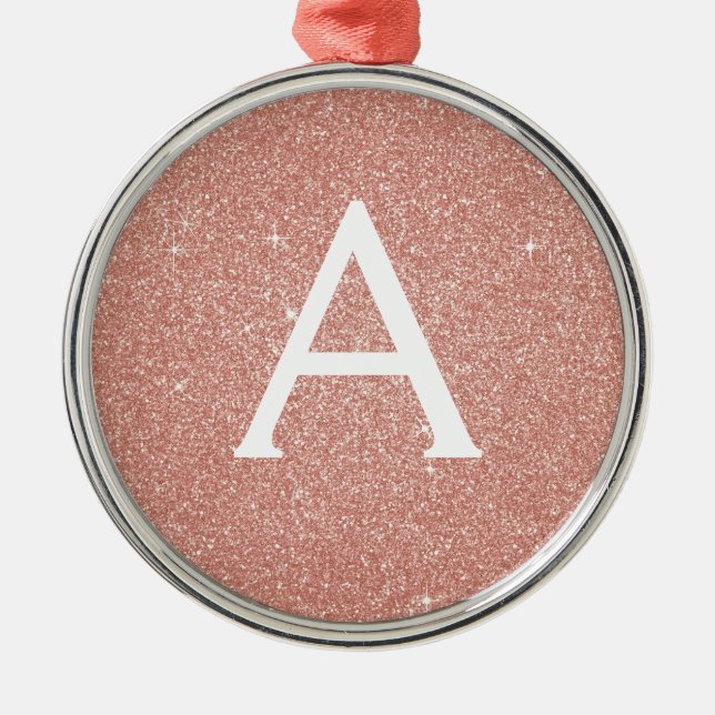 Pink Rose Gold Glitter & Sparkle Monogram Metal Ornament (Front)