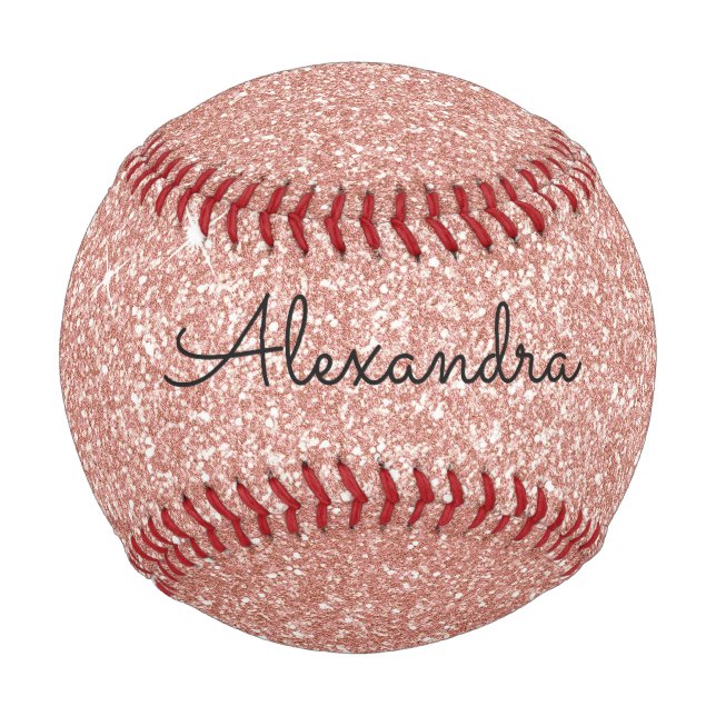 Pink Rose Gold Glitter & Sparkle Monogram Name Baseball (Front)