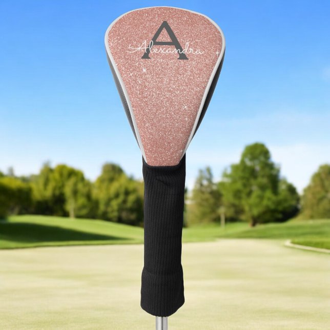 Pink Rose Gold Glitter & Sparkle Monogram Name Golf Head Cover (Creator Uploaded)