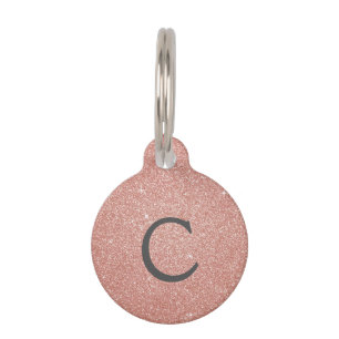 Pink Rose Gold Glitter & Sparkle Monogram Name Pet Tag