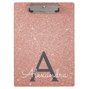Pink Rose Gold Glitter & Sparkle Monogram School Clipboard