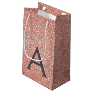 Pink Rose Gold Glitter & Sparkle Monogram Small Gift Bag