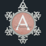 Pink Rose Gold Glitter & Sparkle Monogram Snowflake Pewter Christmas Ornament<br><div class="desc">Pink Rose Gold Faux Glitter and Sparkle Elegant Monogram Christmas Ornament. This ornament can be customised to include your initial and first name.</div>