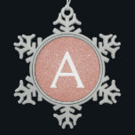 Pink Rose Gold Glitter & Sparkle Monogram Snowflake Pewter Christmas Ornament<br><div class="desc">Pink Rose Gold Faux Glitter and Sparkle Elegant Monogram Christmas Ornament. This ornament can be customised to include your initial and first name.</div>