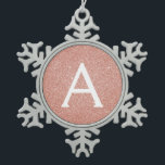 Pink Rose Gold Glitter & Sparkle Monogram Snowflake Pewter Christmas Ornament<br><div class="desc">Pink Rose Gold Faux Glitter and Sparkle Elegant Monogram Christmas Ornament. This ornament can be customised to include your initial and first name.</div>