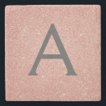 Pink Rose Gold Glitter & Sparkle Monogram Stone Coaster<br><div class="desc">Pink Rose Gold and Charcoal Grey (grey) Faux Glitter and Sparkle Elegant Stone Tile. These Stone Tiles can be customised to include your initial and first name and is a wonderful Sweet 16 Birthday,  Bridal Shower,  Bachelorette Party or Wedding customised and personalised Gift.</div>