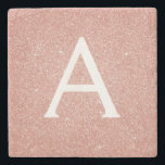 Pink Rose Gold Glitter & Sparkle Monogram Stone Coaster<br><div class="desc">Pink Rose Gold Faux Glitter and Sparkle Elegant Stone Tile. These Stone Tiles can be customised to include your initial and first name and makes a great wedding,  anniversary,  sweet 16 birthday or Christmas gift.</div>