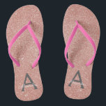 Pink Rose Gold Glitter & Sparkle Monogram Thongs<br><div class="desc">Pink Rose Gold and Charcoal Grey (grey) Faux Glitter and Sparkle Girly Beach Wedding Flip Flops. These Girly Pink Rose Gold Flip Flops can be customised to include your initial and first name and are a perfect bridal shower,  bachelorette party or birthday party favour on the beach.</div>