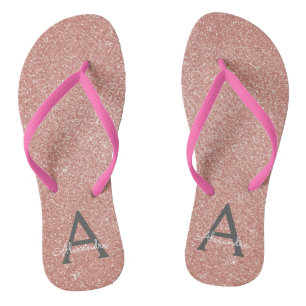 Pink Rose Gold Glitter & Sparkle Monogram Thongs