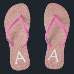 Pink Rose Gold Glitter & Sparkle Monogram Thongs<br><div class="desc">Pink Rose Gold Faux Glitter and Sparkle Girly Beach Wedding Flip Flops. These Girly Pink Rose Gold Flip Flops can be customised to include your initial and first name and are a perfect bridal shower,  bachelorette party or birthday party favour on the beach.</div>
