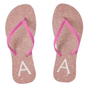 Pink Rose Gold Glitter & Sparkle Monogram Thongs