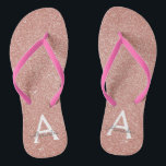 Pink Rose Gold Glitter & Sparkle Monogram Thongs<br><div class="desc">Pink Rose Gold Faux Glitter and Sparkle Girly Beach Wedding Flip Flops. These Girly Pink Rose Gold Flip Flops can be customised to include your initial and first name and are a perfect bridal shower,  bachelorette party or birthday party favour on the beach.</div>