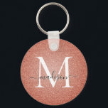 Pink Rose Gold Glitter Sparkle Script Monogram Key Ring<br><div class="desc">Pink Rose Gold Glitter Sparkle Script Monogram Keychain</div>