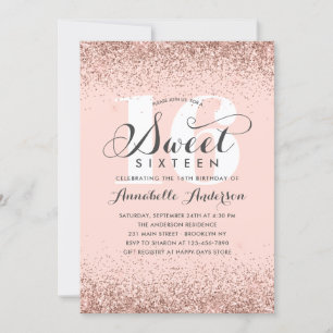 Pink Rose Gold Glitter Sparkle Sweet 16 Birthday I Invitation