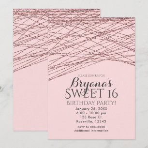 Pink Rose Gold Glitter Sweet 16 Birthday Party Invitation
