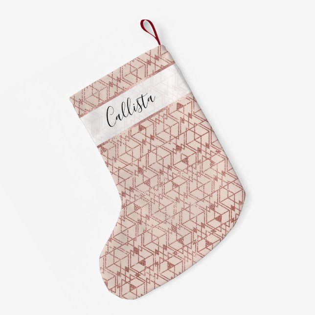 Pink Rose Gold Glitter Triangle Tribal Geometric Small Christmas Stocking (Back (Hanging))
