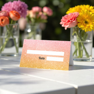 Pink Rose Gold Glitter Wedding  Place Card