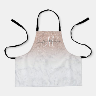 Pink rose gold glitter white marble Personalised   Apron