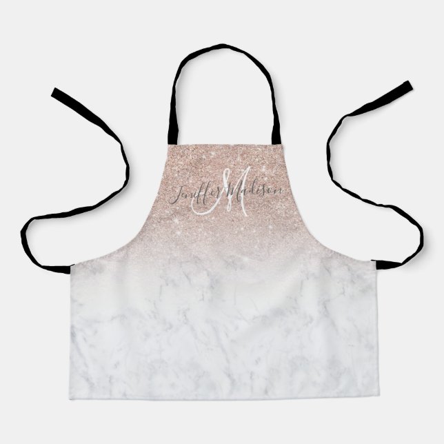 Pink rose gold glitter white marble Personalised   Apron (Front)