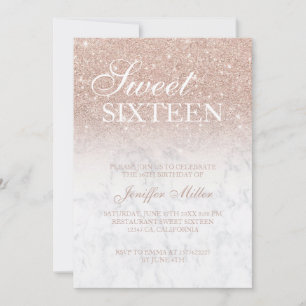 Pink rose gold glitter white marble Personalised   Invitation