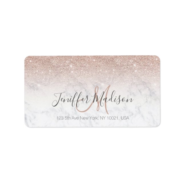 Pink rose gold glitter white marble Personalised   Label (Front)