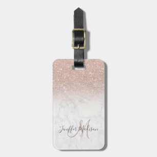 Pink rose gold glitter white marble Personalised   Luggage Tag
