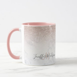 Pink rose gold glitter white marble Personalised   Mug