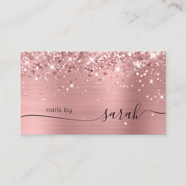 Pink Rose Gold Glittery Glam Stylish Signature Business Card (Front)