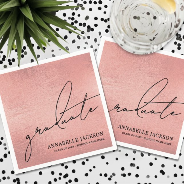 Pink Rose Gold Graduation Napkin (Pink Rose Gold Graduation Napkins)