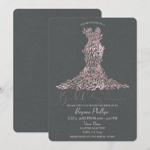 Pink Rose Gold & Grey  Leaves Dress Bridal Shower Invitation