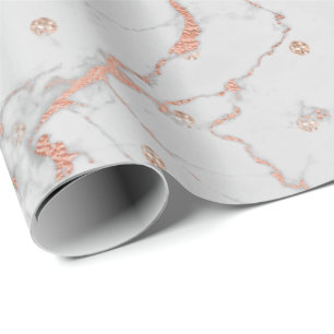 Pink Rose Gold Grey Marble Crystals Swarovski Wrapping Paper