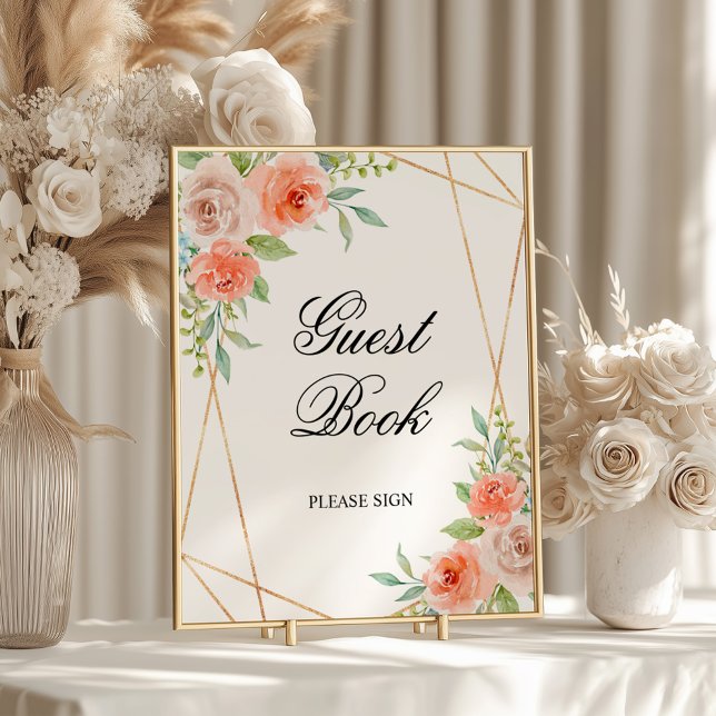 Pink Rose & Gold  Guest Book Shower Sing Poster (Creator Uploaded)